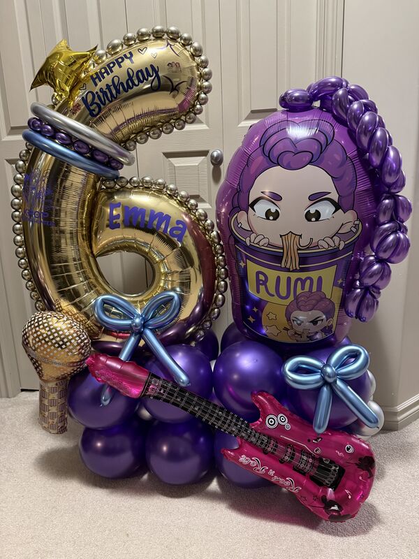 Colourful themed balloon display